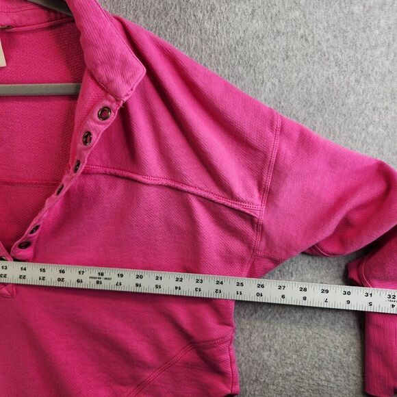 Pilcor Sweatshirt Womens M Pink Collared V Neck Grommet Eyelets Terry Pullover - Picture 6 of 13